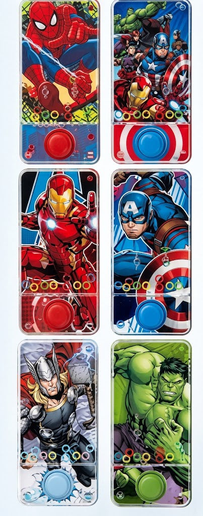 Six Marvel-themed flip phone covers arranged in a 3x2 grid, each featuring a different comic character including Spider-Man, Captain America, Iron Man, Thor, and Hulk. The covers display colorful comic artwork with red, blue, green, and white color schemes.