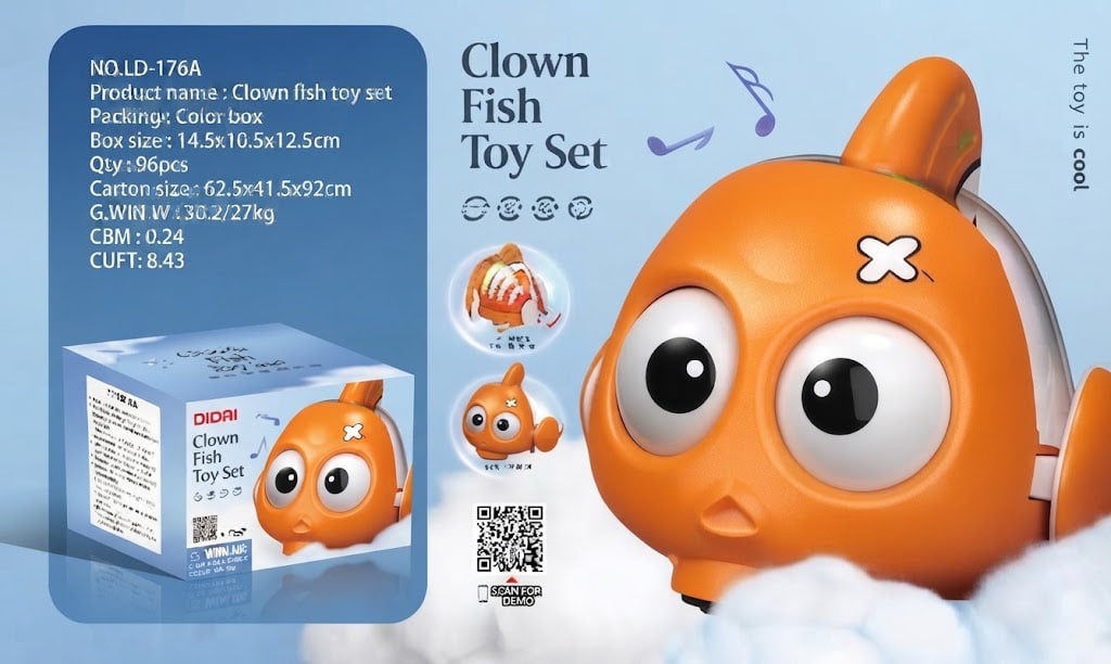 battery operated clown fish toy, animated fish toy for kids, swimming clownfish toy, electronic ocean animal toy