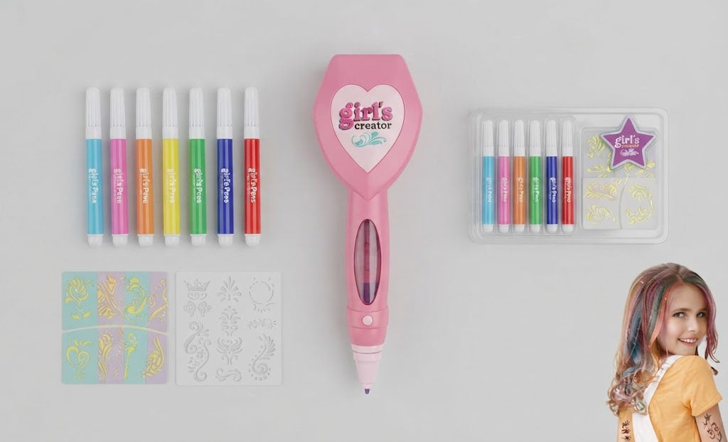 Tattoo Art Pen Playset – Washable Temporary Body Marker & Stencil Kit