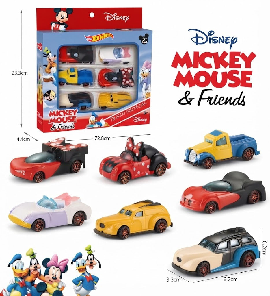 Disney Classic Diecast Metal Car Set – Pack of 6 Character Racing Vehicles