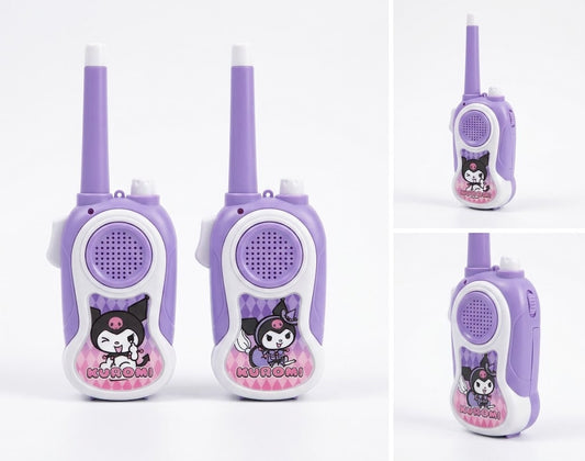 Two purple and white Kuromi-themed toy walkie-talkies shown on a white background, with two smaller angled views in the right side of the collage.