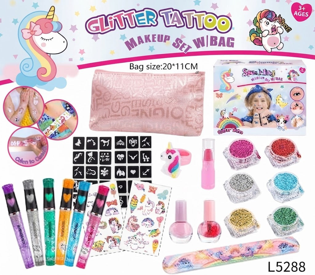 Beauty Glitter Tattoo Set – Temporary Body Art Studio & Stencil Playset