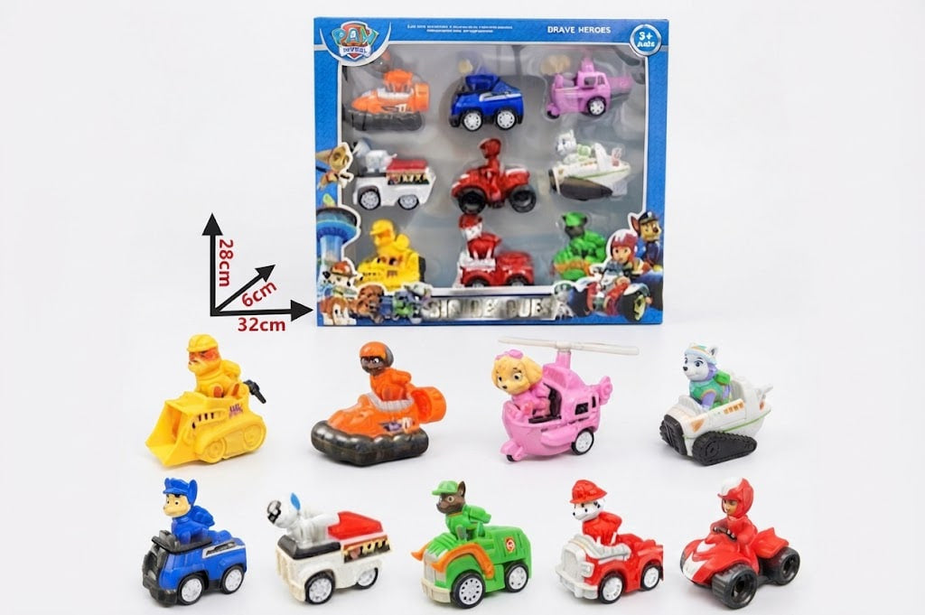Rescue Pups Pull Back Car Set – 9-Piece Vehicle & Character Playset