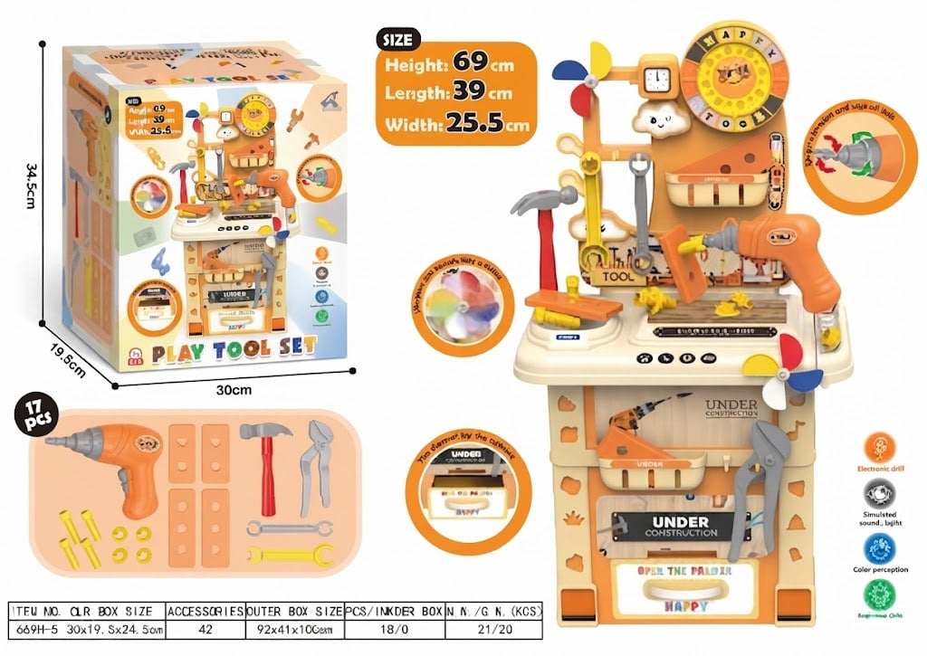 Junior Handyman Toolbox Playset – Portable Builder Tool Kit with Accessories