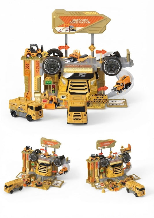 Heavy 2-in-1 Alloy Car Assembly Track Playset – Multi-Level Racing & Transporter Station