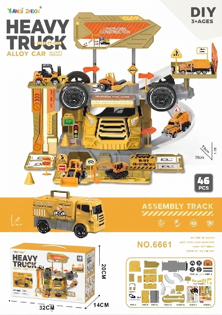 Heavy 2-in-1 Alloy Car Assembly Track Playset – Multi-Level Racing & Transporter Station