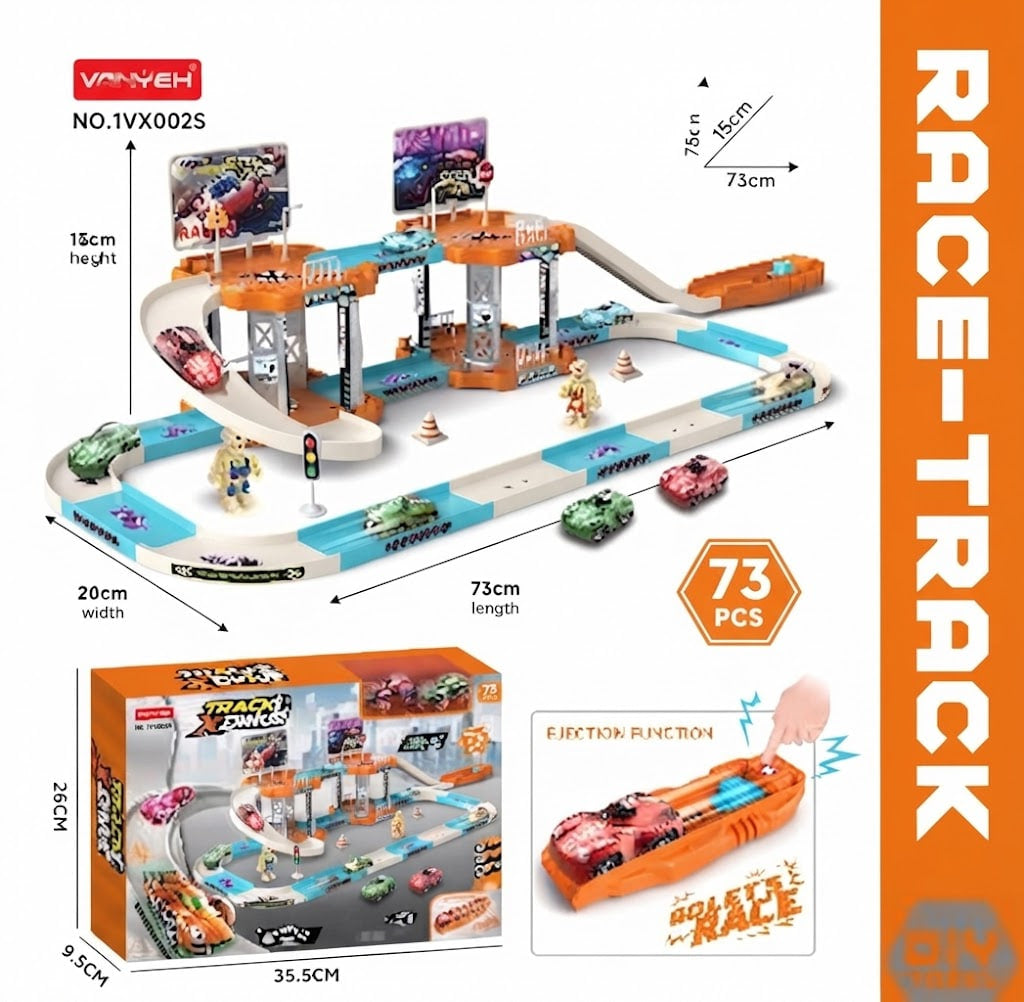 DIY 75-Piece Speed Circuit Race Track Playset – Modular Ramps & Racing Vehicle