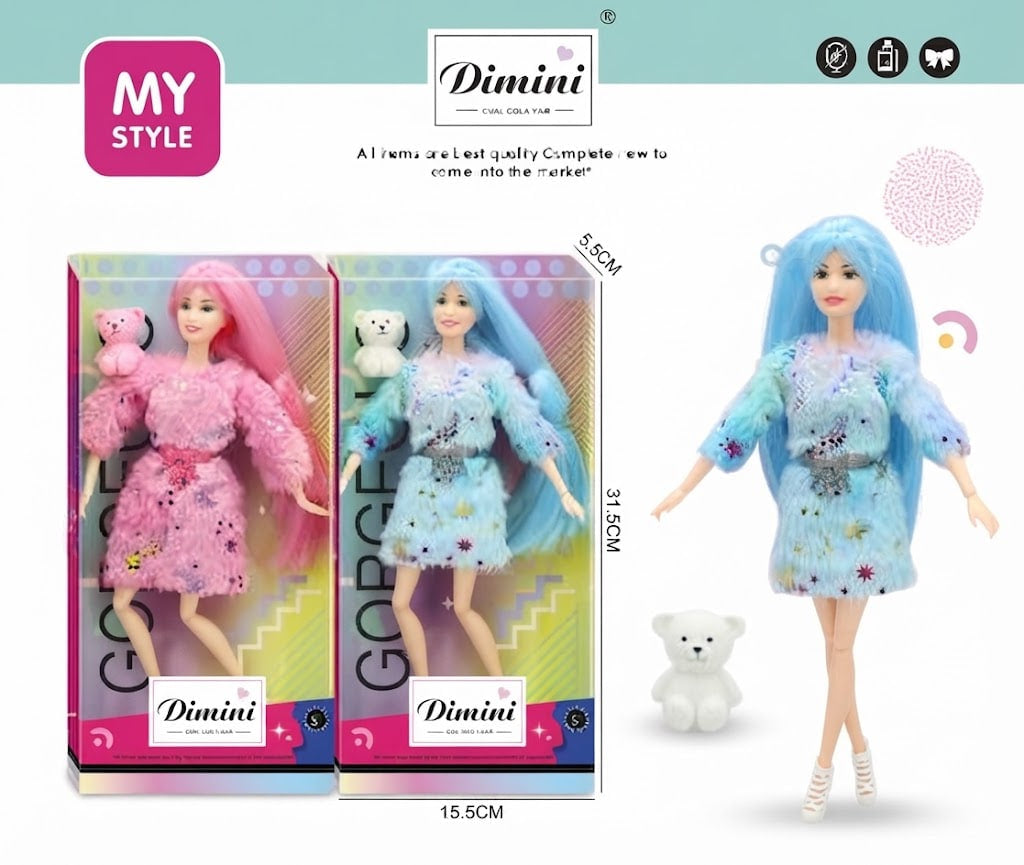 Glamour Style 11.5" Fashion Doll Playset – Durable Hard-Body Doll with Beauty Accessories