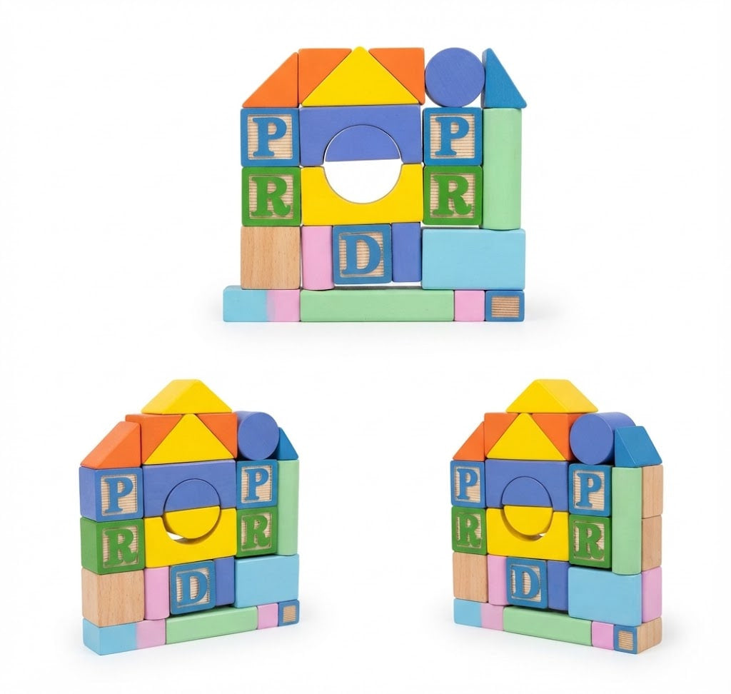 Classic Wooden Building Blocks Set – 36-Piece Geometric Stacking & Construction Set