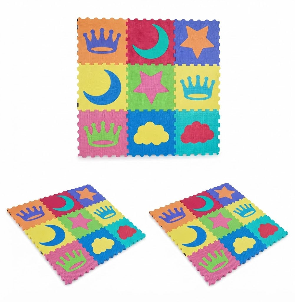 Soft Foam Interlocking Floor Puzzle Play Mat – 9-Piece Cushioned Activity Tiles (12" x 12", 6mm)