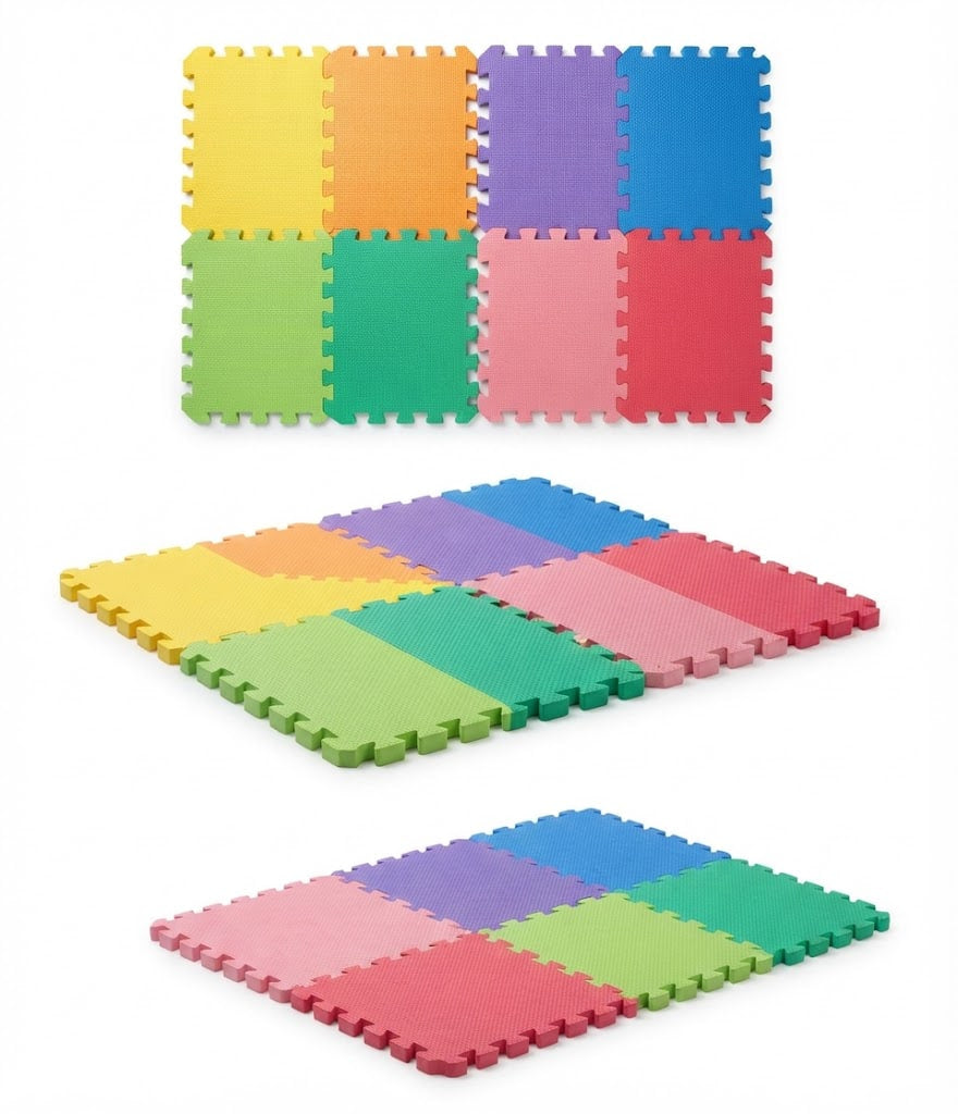Extra Thick Foam Interlocking Floor Puzzle Play Mat – 9-Piece Heavy-Duty Cushioned Activity Tiles (18" x 18", 9mm)